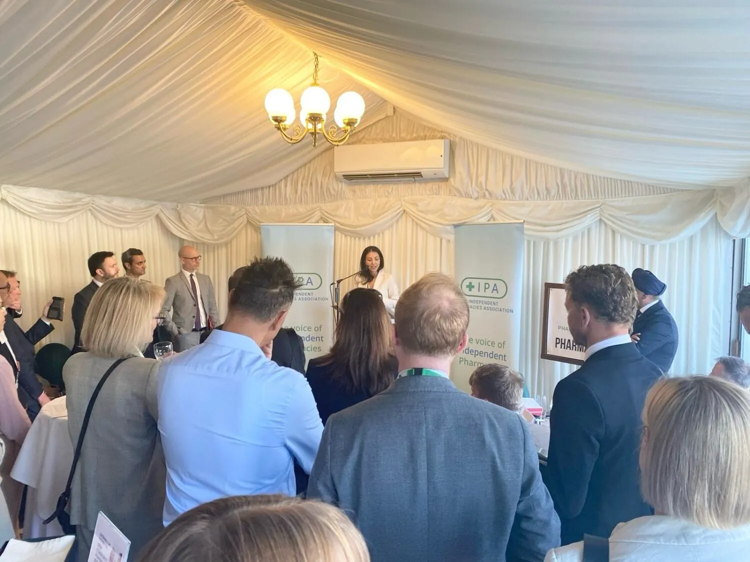 Dr Leyla Hannbeck, chief executive of the Independent Pharmacies Association, speaking to a room of people at their Westminster event.