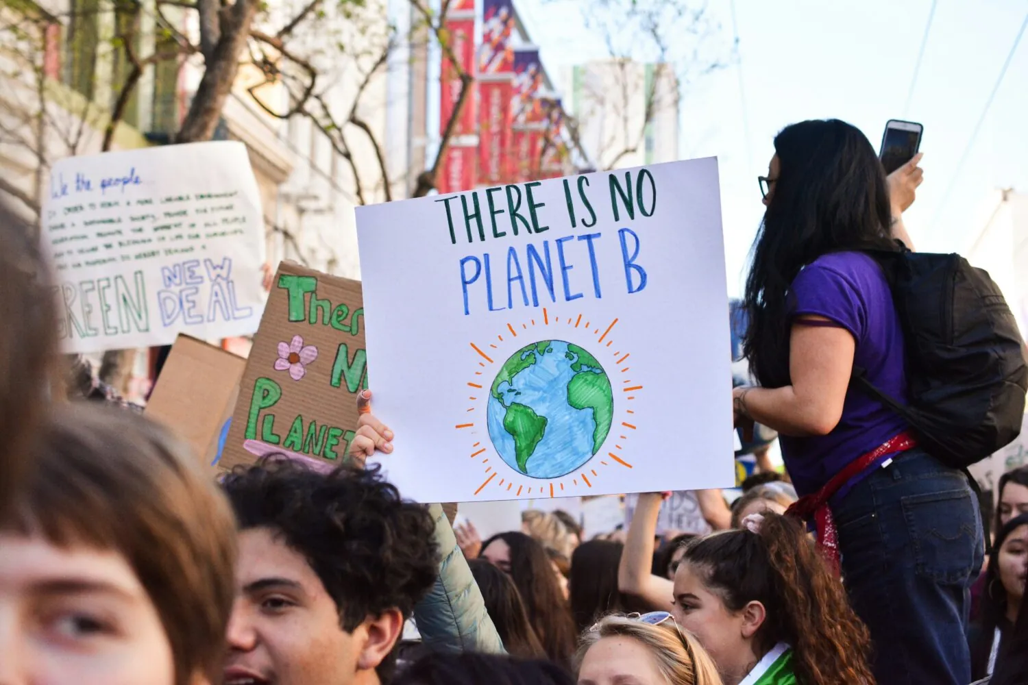 Banner with 'there is no Planet B' on it during a climate change protest.