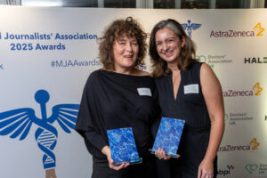 Freelance journalist Adele Waters (left) with her MJA Award and DAUK GP co-lead Dr Sarah Jacques.