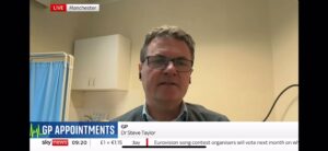 Dr Steve Taylor, DAUK GP co-lead, speaking on Sky News. Dr Taylor warned requirements for GP surgeries to offer online appointment bookings throughout the day could worsen long-standing pressures unless capacity issues are urgently addressed.