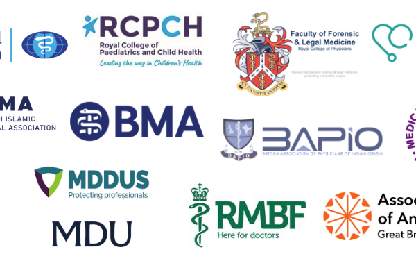 Logos of 13 medical organisations that have urged the government to reconsider its plan to retain the General Medical Council’s (GMC) right to appeal the decisions of its own tribunal service.