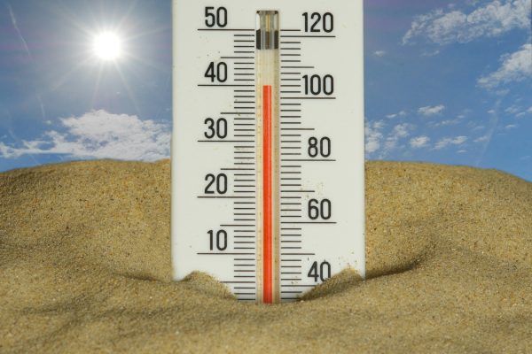 Stock image of a thermometer in hot weather